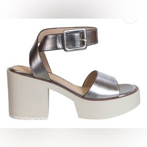 Naked Feet Metallic Silver/Bronze Platform Sandals w/ White Soles: Size 7.5